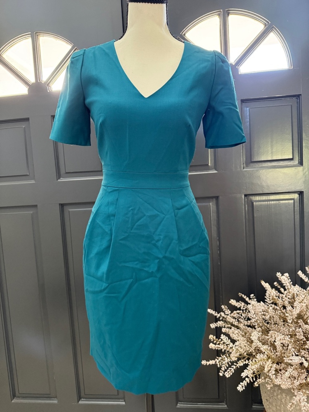 J. Crew Teal V-Neck Midi Dress